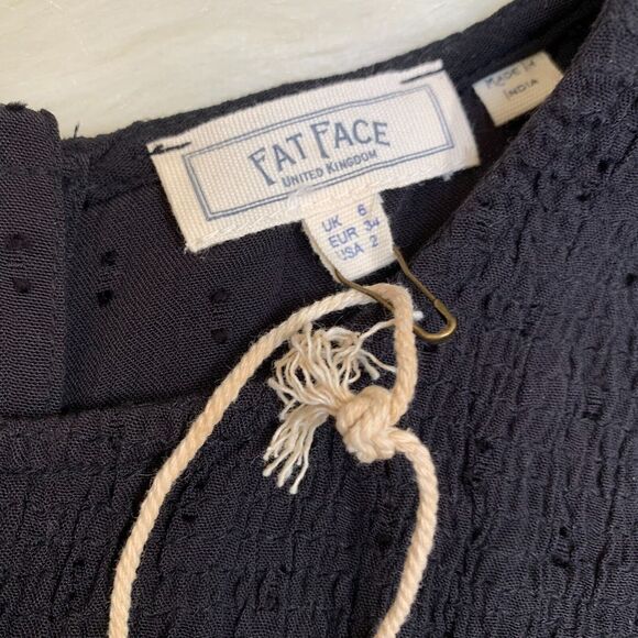 FAT FACE Black Viscose Button Back L/S Peasant Style "ELLEN" Tunic Sz 2 NWT - Picture 9 of 15